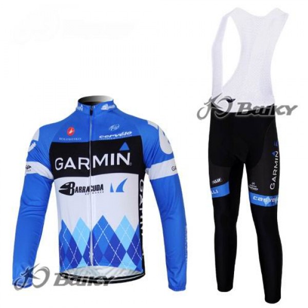 Garmin Barracuda Pro Team Fietspakken Fietsshirt lange+lange fietsbroeken Bib zeem blauw wit 4415