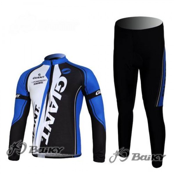 Giant Sram Pro Team Fietspakken Fietsshirt lange mouw+lange fietsbroeken blauw wit zwart 4371