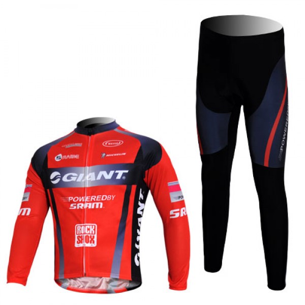 Giant Sram Pro Team Fietspakken Fietsshirt lange mouw+lange fietsbroeken rood zwart 186