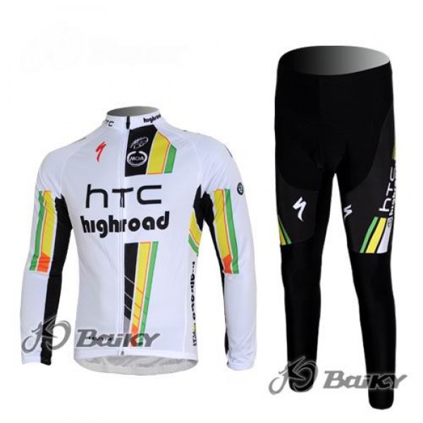 HTC-Highroad Pro Team Fietspakken Fietsshirt lange mouw+lange fietsbroeken wit groen 4377