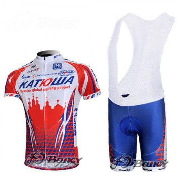 Katusha Rusland Fietsshirt Korte mouw Korte fietsbroeken Bib met zeem Kits wit rood 271