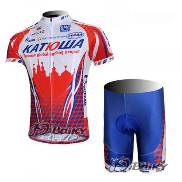 Katusha Rusland Fietsshirt Korte mouw Korte fietsbroeken met zeem Kits wit rood 4086