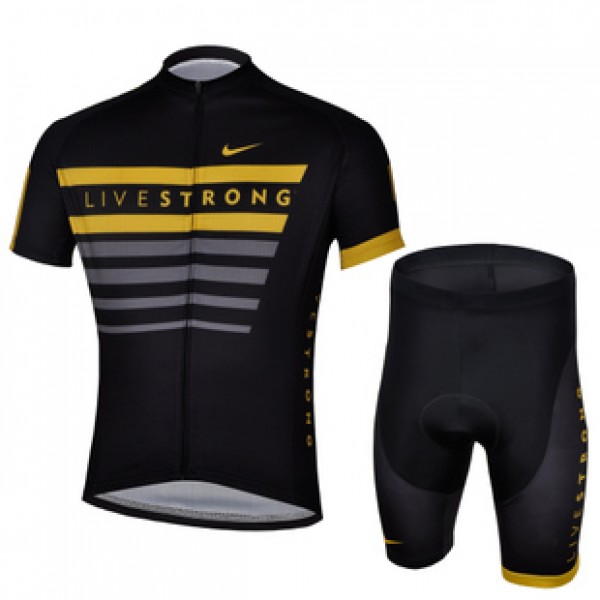 2013 Livestrong Fietsshirt Korte mouw+Korte fietsbroeken met zeem Kits zwart geel 4022