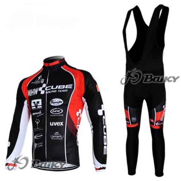 MHW Cube Racing Team Fietskleding Fietsshirt Lange Mouwen+lange fietsbroeken Bib zeem rood zwart 365