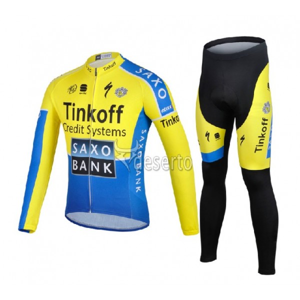 Saxo Bank Tinkoff 2014 Fietspakken Fietsshirt lange mouw+lange fietsbroeken 1315