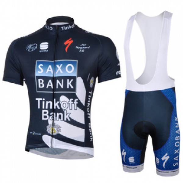 2013 Saxo Bank Tinkoff Pro Team Fietspakken Fietsshirt Korte+Korte koersbroeken Bib donker blauw 4203