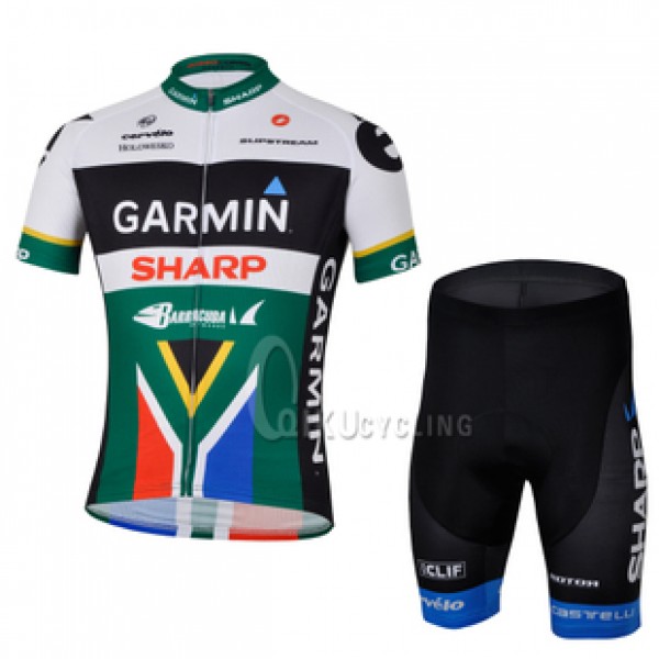 2013 Garmin Sharp Barracuda Zuiden Afrika kampioen Fietsshirt Korte mouw+Korte fietsbroeken met zeem Kits groen 4010