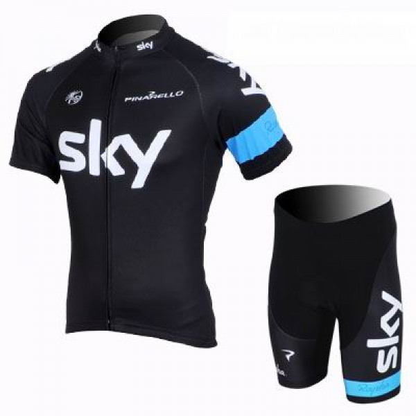 2013 Team Sky Fietsshirt Korte mouw+Korte fietsbroeken met zeem Kits zwart blauw 4341