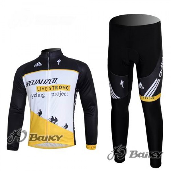 Specialized Livestrong Fietspakken Fietsshirt lange mouw+lange fietsbroeken wit zwart geel 4401