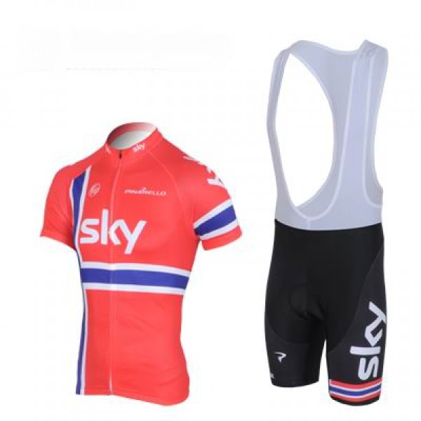 2013 Team Sky Noors kampioen Fietspakken Fietsshirt Korte+Korte koersbroeken Bib rood zwart 790