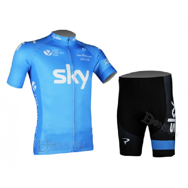 Team Sky 2014 Fietskleding Fietsshirt Korte Mouwen+Fietsbroek Korte zeem Blue 1339