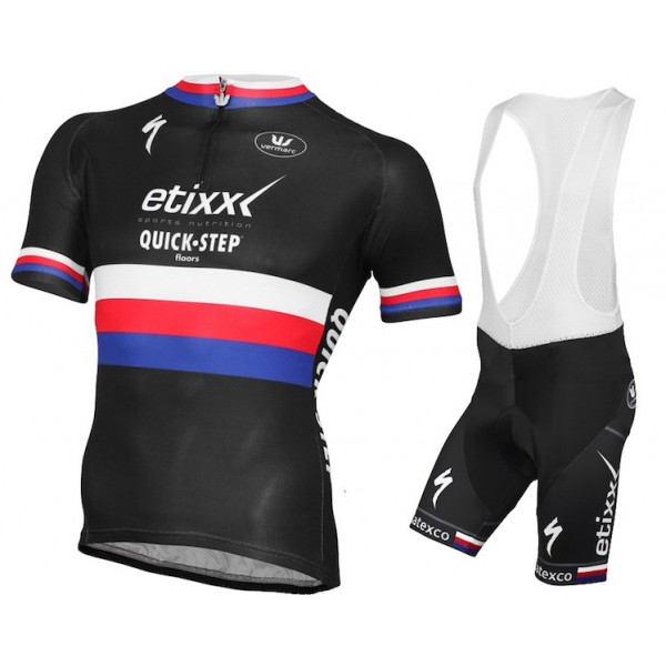 Etixx Quick-Step Champion Tsjechisch 2015 Fietskleding Set Fietsshirt Korte Mouwen+Fietsbroek Bib Korte 1913