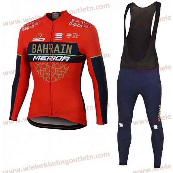 Bahrain Merida 2018 Wielerkleding Set Wielershirts lange mouw+fietsbroek lang met zeem nl18a064