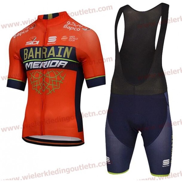 Bahrain Merida 2018 Wielerkleding Set Fietsshirt korte mouwen+Fiets Koersbroek Kort nl18a063