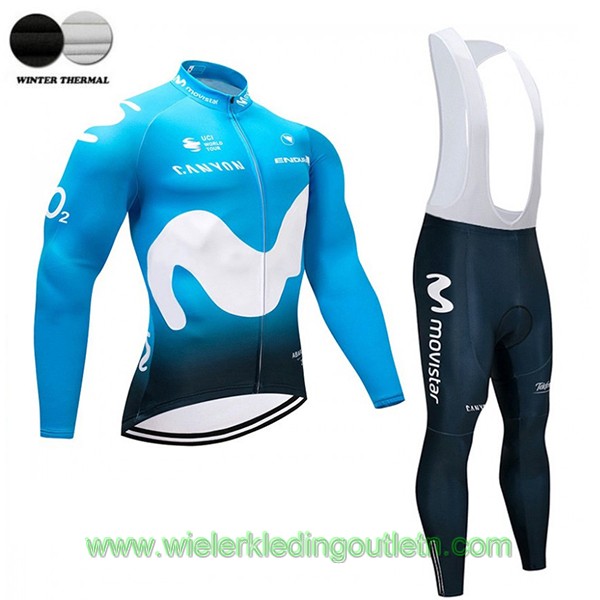 2018 Movistar Team Winter Fietskleding Wielershirt lange mouw+Lange fietsbroeken Bib 386PTSW