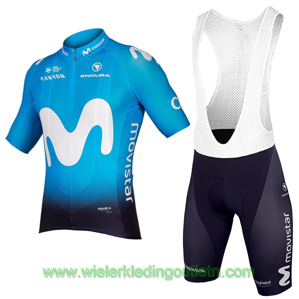 2018 Movistar Team Wielerkleding Fietsshirt Korte mouw+Korte fietsbroeken Bib 817AMZL