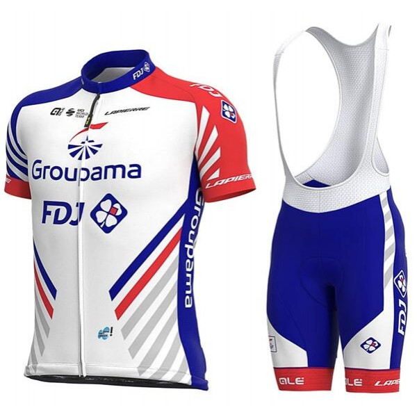 2020 GROUPAMA-FDJ Fietskleding Wielershirt Korte Mouw+Korte Fietsbroeken Bib Wit Blauw Rood M6QDE M6QDE