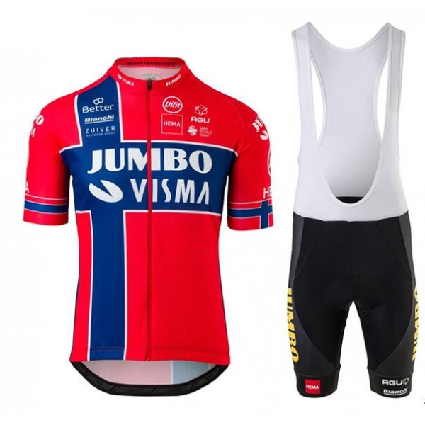 TEAM JUMBO-VISMA Norwegian champion 2020 2T Fietskleding Wielershirt Korte Mouw+Korte Fietsbroeken Bib 016SG 016SG