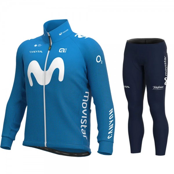 2021 Movistar Pro Team Fietskleding Fietsshirt Lange Mouw+Lange Fietsbroek Bib 1002