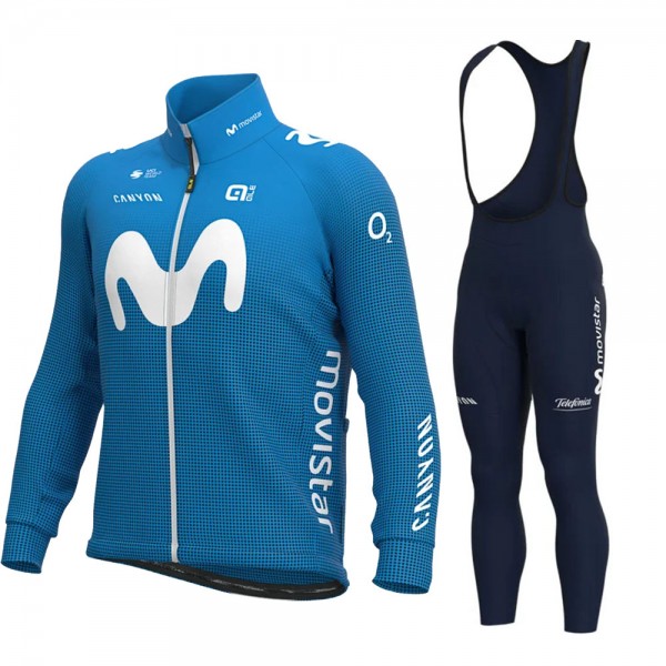 2021 Movistar Pro Team Fietskleding Fietsshirt Lange Mouw+Lange Fietsbroek Bib 1004