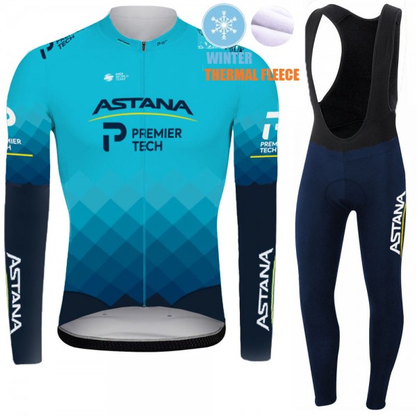 2021 Winter Fleece Astana Pro Team Fietskleding Fietsshirt Lange Mouw+Lange Fietsbroek Bib 741