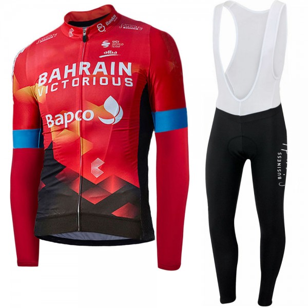 2021 Bahrain Victorious Pro Team Fietskleding Fietsshirt Lange Mouw+Lange Fietsbroek Bib 748