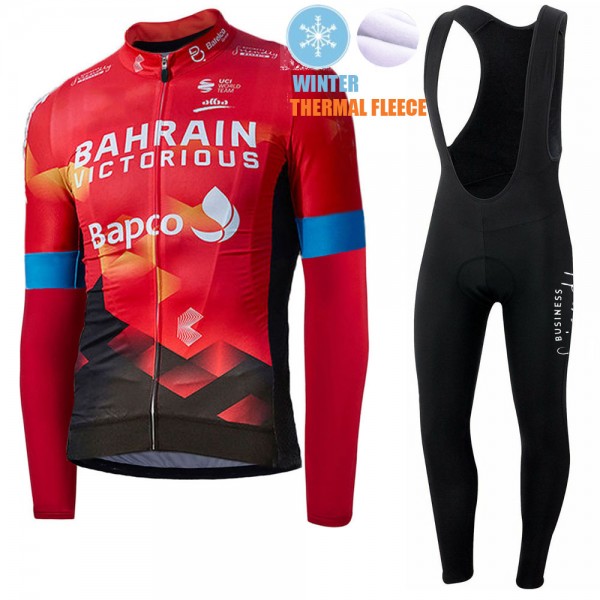 2021 Winter Fleece Bahrain Victorious Pro Team Fietskleding Fietsshirt Lange Mouw+Lange Fietsbroek Bib 756