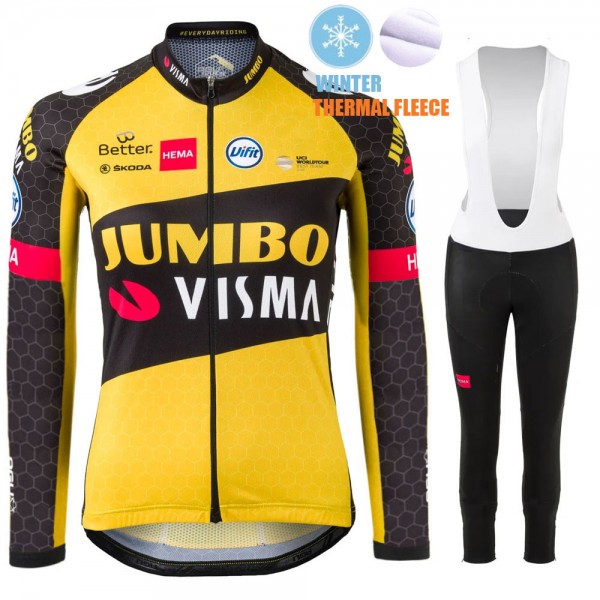 2021 Winter Fleece Jumbo Visma dames Pro Team Fietskleding Fietsshirt Lange Mouw+Lange Fietsbroek Bib 848