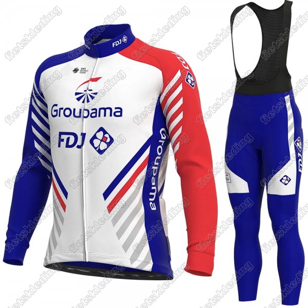 GROUPAMA FDJ 2021 Wielerkleding Set Fietsshirts Lange Mouw+Lange Fietsrbroek Bib 2021365