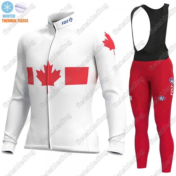 Canada FDJ Winter Thermal Fleece 2021 Wielerkleding Set Fietsshirts Lange Mouw+Lange Fietsrbroek Bib 2021397