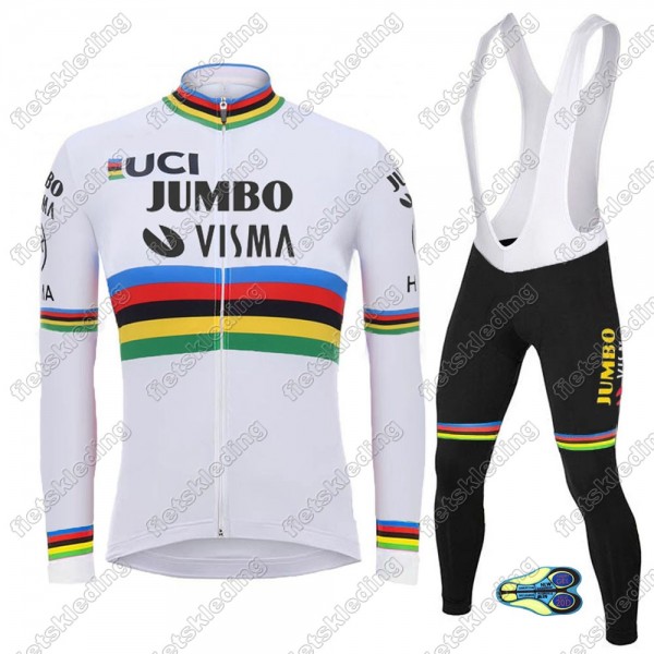 Team Jumbo Visma UCI World Champion 2021 Wielerkleding Set Fietsshirts Lange Mouw+Lange Fietsrbroek Bib 2021296