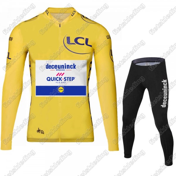 Deceuninck quick step 2021 Tour De France Wielerkleding Set Fietsshirts Lange Mouw+Lange Fietsrbroek Bib 2021071