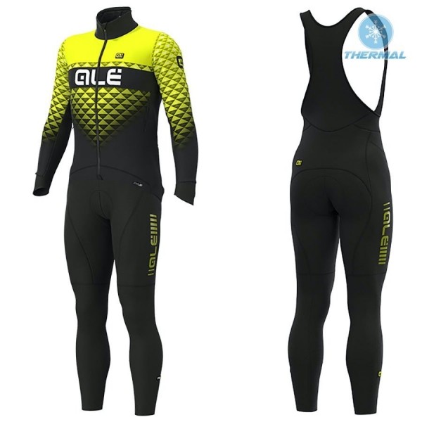 2019 ALE Summit zwart-geel Thermo Wielerkleding Set Wielershirts lange mouw+fietsbroek lang met EWYL534