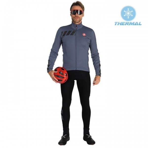 2019 Casteli Raddoppia 2 grijs Thermo Wielerkleding Set Wielershirts lange mouw+fietsbroek lang met ANMW974