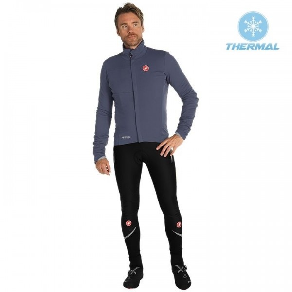 2019 Casteli DE grijs Thermo Wielerkleding Set Wielershirts lange mouw+fietsbroek lang met BYFH960