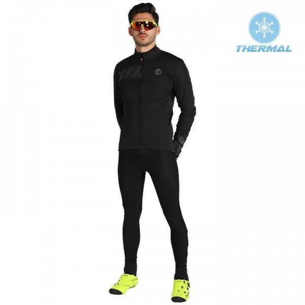 2019 Casteli Raddoppia 2 zwart-grijs Thermo Wielerkleding Set Wielershirts lange mouw+fietsbroek lang met DNOA597