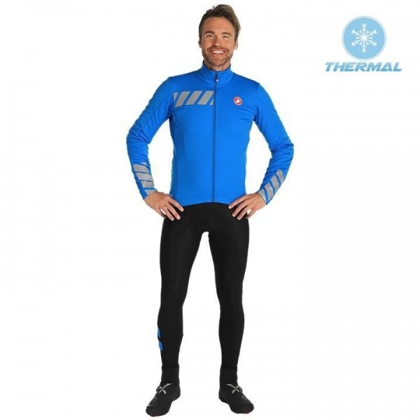 2019 Casteli Raddoppia 2 blauw Thermo Wielerkleding Set Wielershirts lange mouw+fietsbroek lang met KNZS565