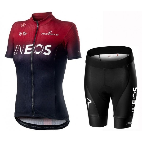 2019 INEOS Profteams rood Dames Fietskleding Set Fietsshirt Korte Mouw+Korte fietsbroeken NWDV965