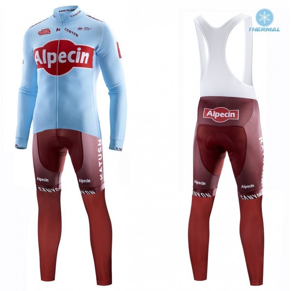 2019 Katusha Alpecin Profteams Thermo Wielerkleding Set Wielershirts lange mouw+fietsbroek lang met FIQR617