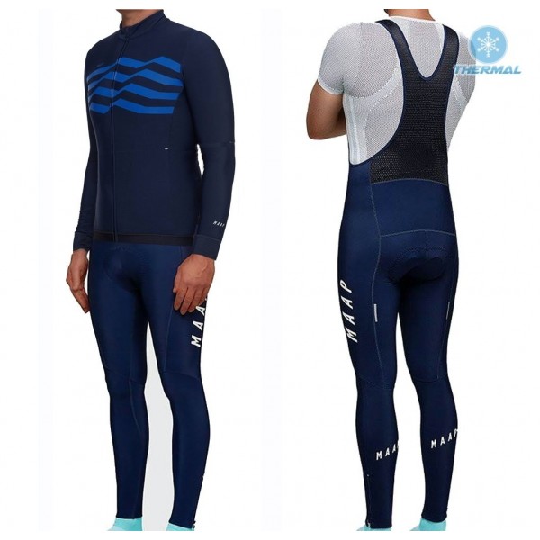 2019 MAAP M-Flag Ultra blauw Thermo Wielerkleding Set Wielershirts lange mouw+fietsbroek lang met BFQB160