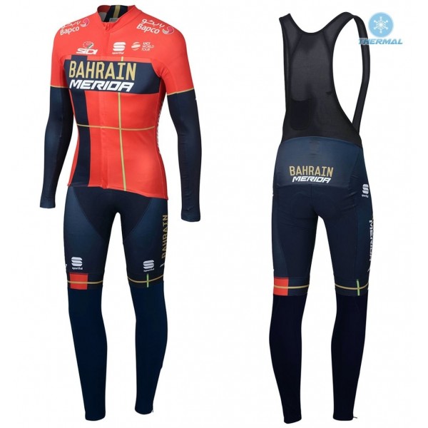 2019 Merida Bahrain rood Thermo Wielerkleding Set Wielershirts lange mouw+fietsbroek lang met MZPH928