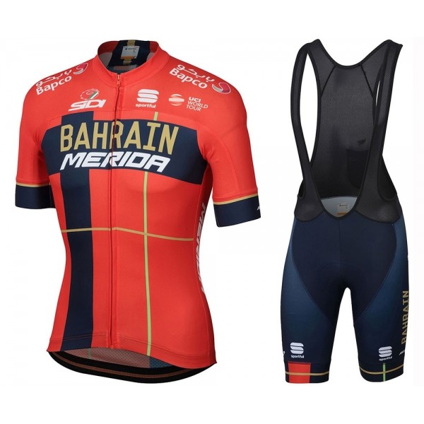 2019 Merida Bahrain rood Fietskleding Set Fietsshirt Korte Mouw+Korte fietsbroeken VHWC176