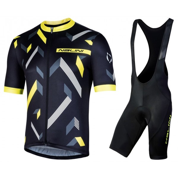 2019 Nalini Descesa 20 zwart-geel Fietskleding Set Fietsshirt Korte Mouw+Korte fietsbroeken QPUJ577