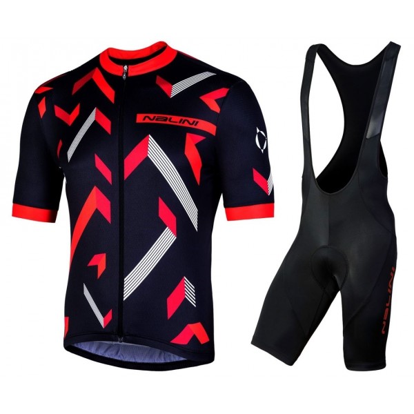 2019 Nalini Descesa 20 zwart-rood Fietskleding Set Fietsshirt Korte Mouw+Korte fietsbroeken ZRIG897