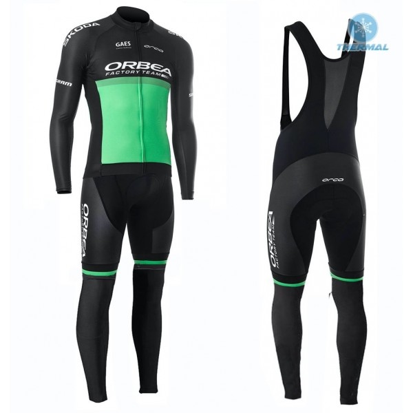 2019 Orbea Fabrik Racing groen Thermo Wielerkleding Set Wielershirts lange mouw+fietsbroek lang met FXWO846