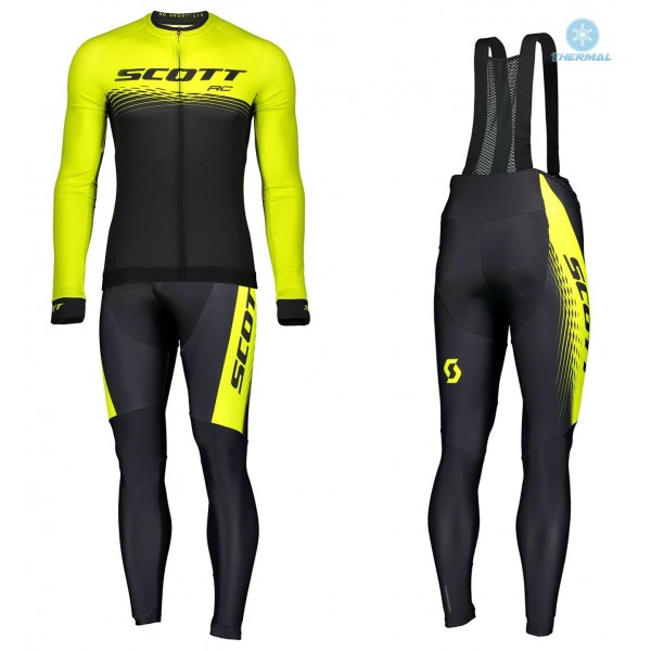 2019 Scott-RC PRO zwart-geel Thermo Wielerkleding Set Wielershirts lange mouw+fietsbroek lang met CYLA299