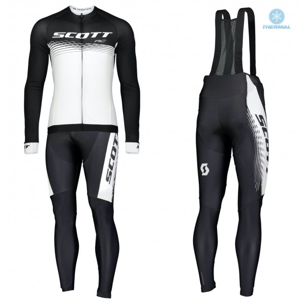 2019 Scott-RC PRO zwart-wit Thermo Wielerkleding Set Wielershirts lange mouw+fietsbroek lang met JCJW552