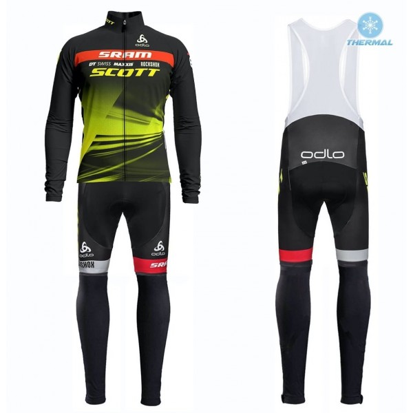 2019 Scott Sram zwart-geel Thermo Wielerkleding Set Wielershirts lange mouw+fietsbroek lang met KLCL535