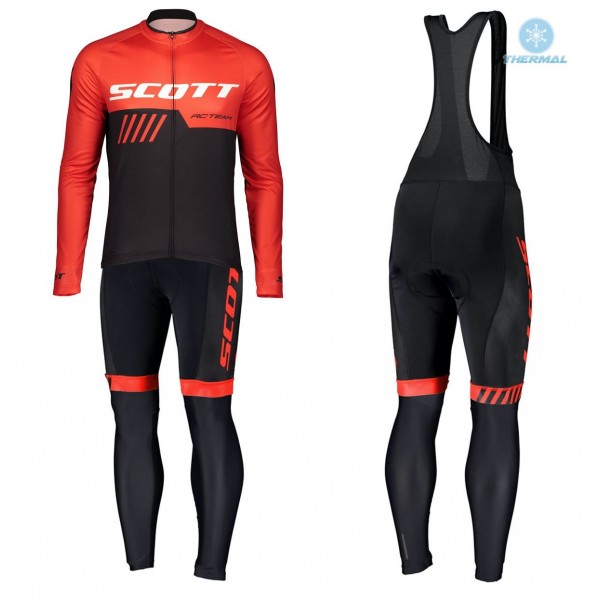 2019 Scott-RC-Profteams zwart-rood Thermo Wielerkleding Set Wielershirts lange mouw+fietsbroek lang met LJDV324