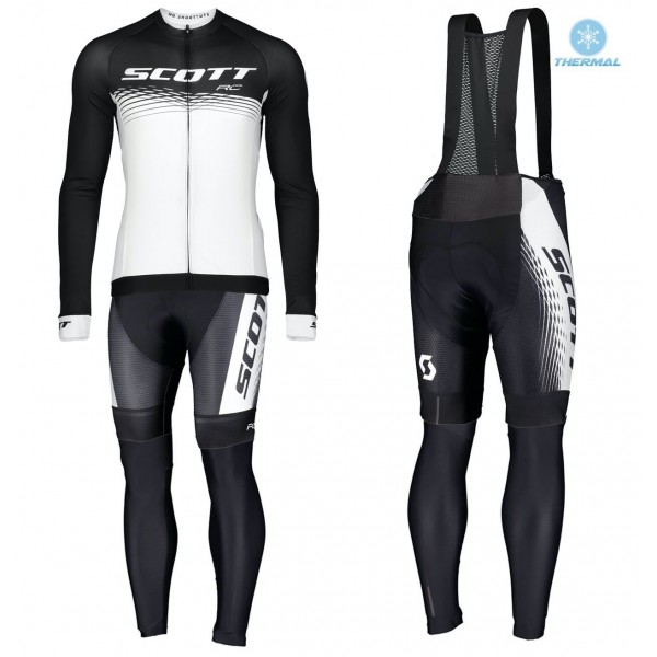 2019 Scott RC zwart-wit Thermo Wielerkleding Set Wielershirts lange mouw+fietsbroek lang met QWDL720